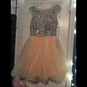 Iridescent Jeweled Peachy Homecoming Dress